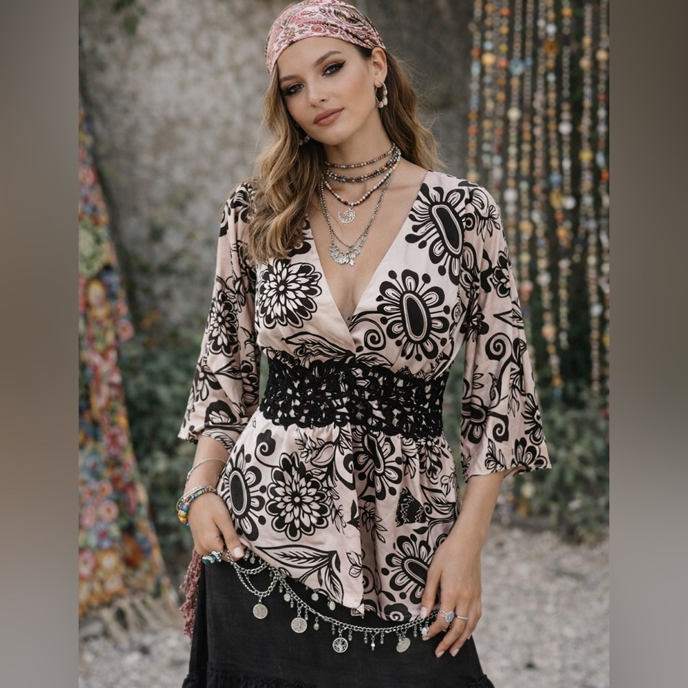 3/$20 💥 Metrocity Floral Print Women's Babydoll Top Satin Crochet Y2K Fairy Boho - Picture 10 of 15